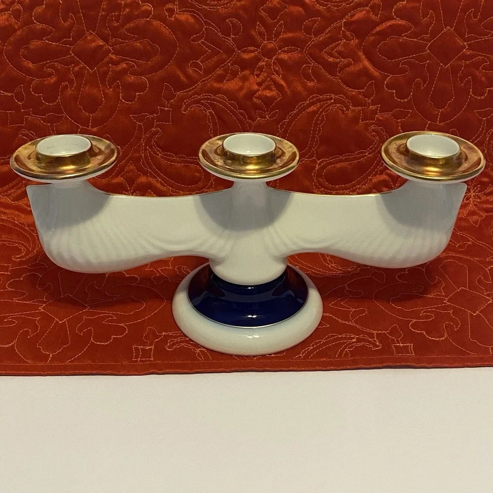 PORCELAINE DE BOHEME Candelabra Jiri Lastovicka Atelier Lesov 1970s Blue Gold Wh
